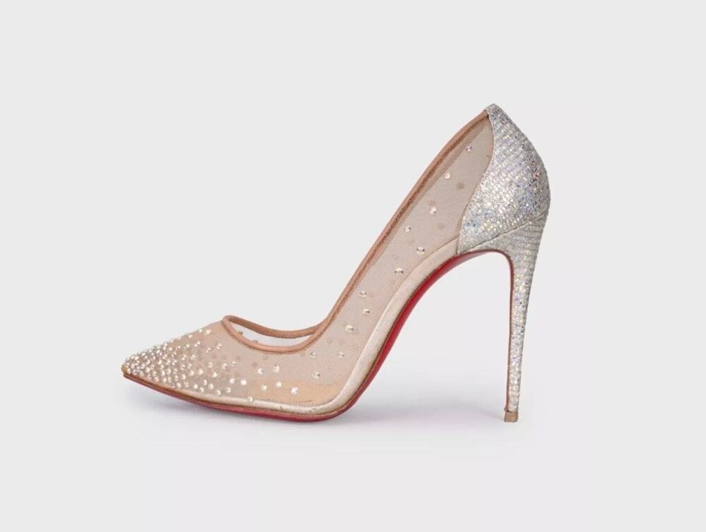 Christian Louboutin Beige Crystal Mesh Pumps - Size 37.5